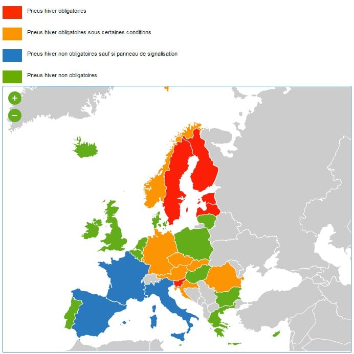 utilisation pneus neige europe