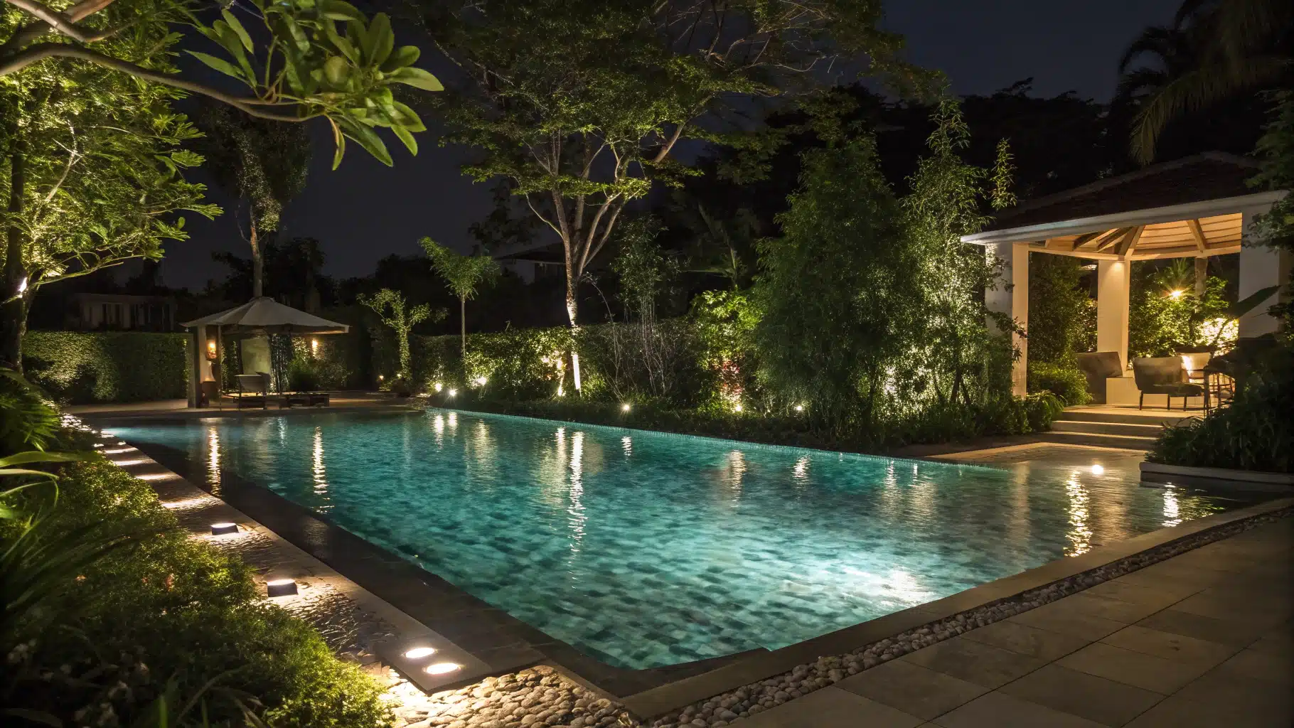 piscine contenant un éclarage